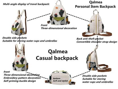 Qalmea Small Purse Small Backpack for Women Girl's Convertible Sling Bag Handmade Canvas Bags Casual Mini Backpack （Swallow Pattern）