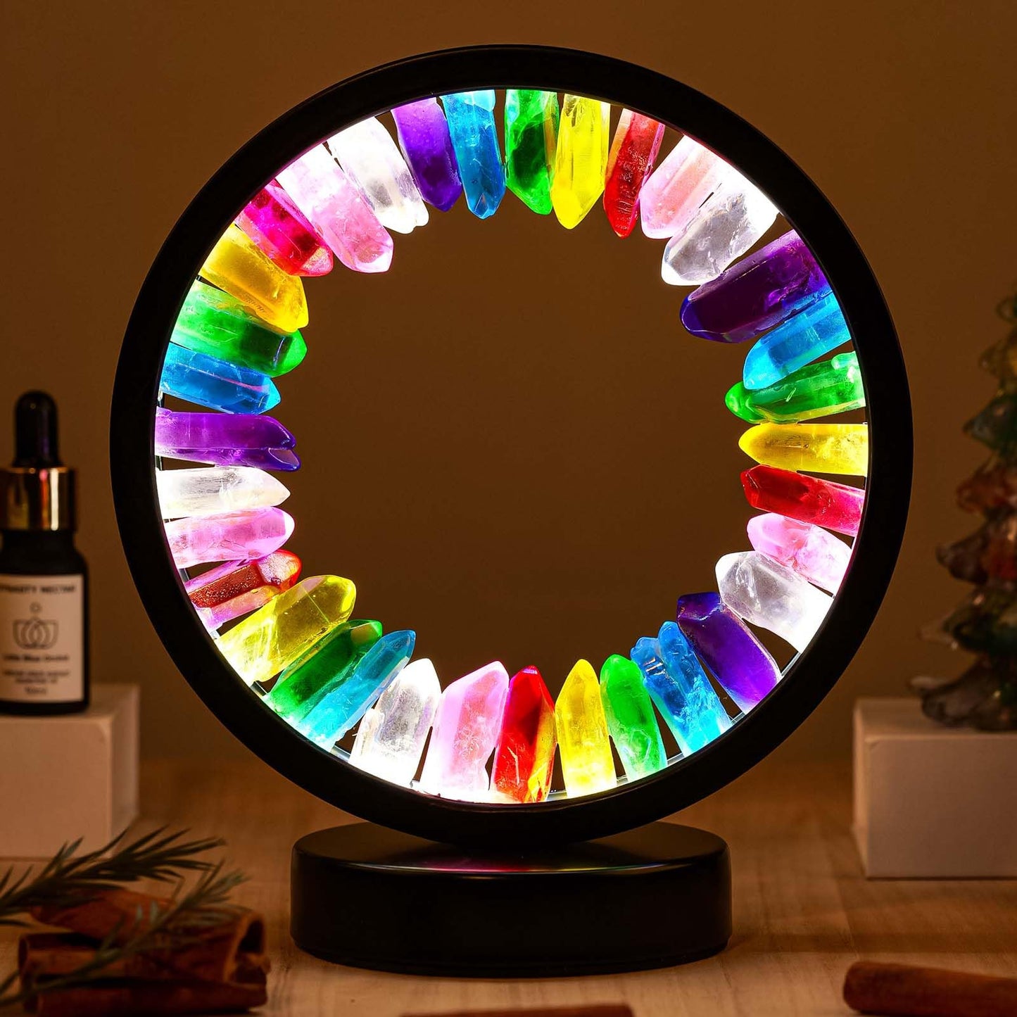 Runyansghi Chroma Electroplated Single Point Crystals Night Lamp 8.6" Healing Crystal Bedside Lamp USB Port 3 Colours Dimming Mode Bedroom Lamp Suitable Night Light Office Home Decor Gift