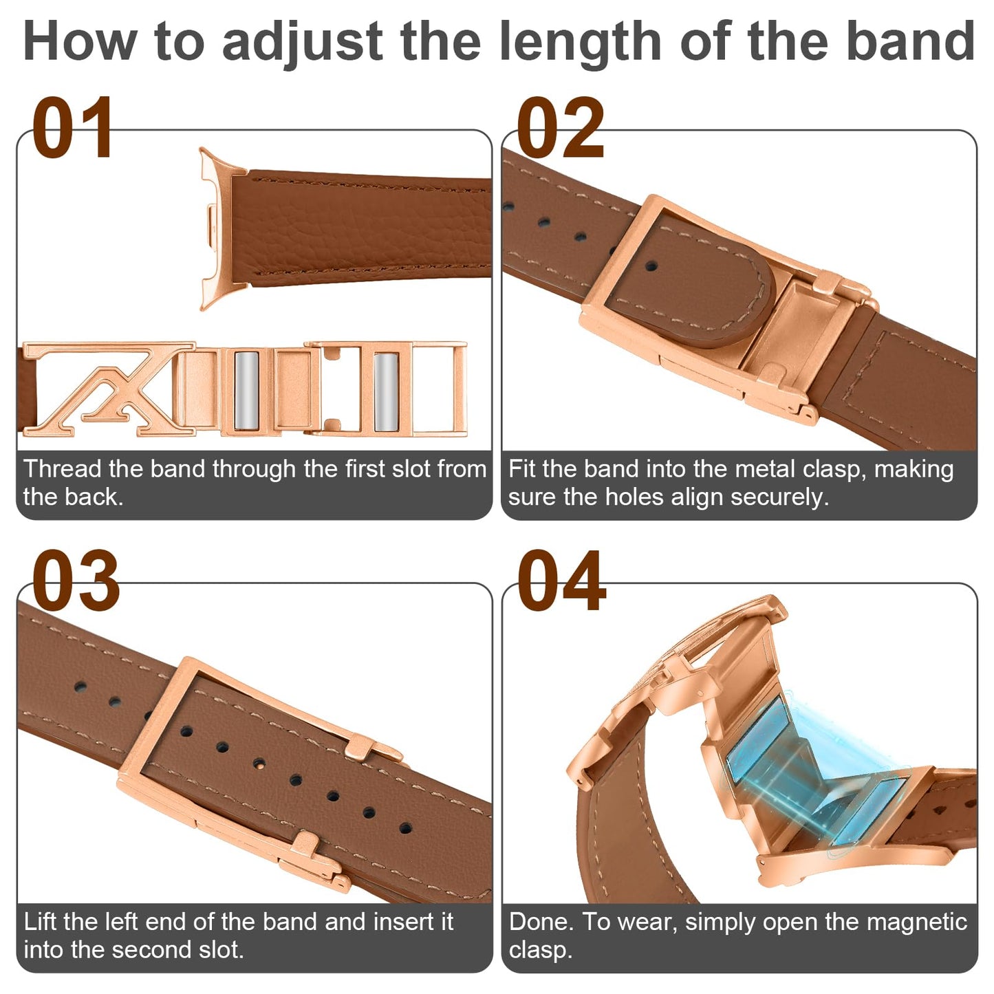 Magnetic Buckle Genuine Leather Band Compatible with Samsung Galaxy Watch 8 40mm 44mm Classic 46mm, Premium Replacement Strap for Men Women Smartwatch