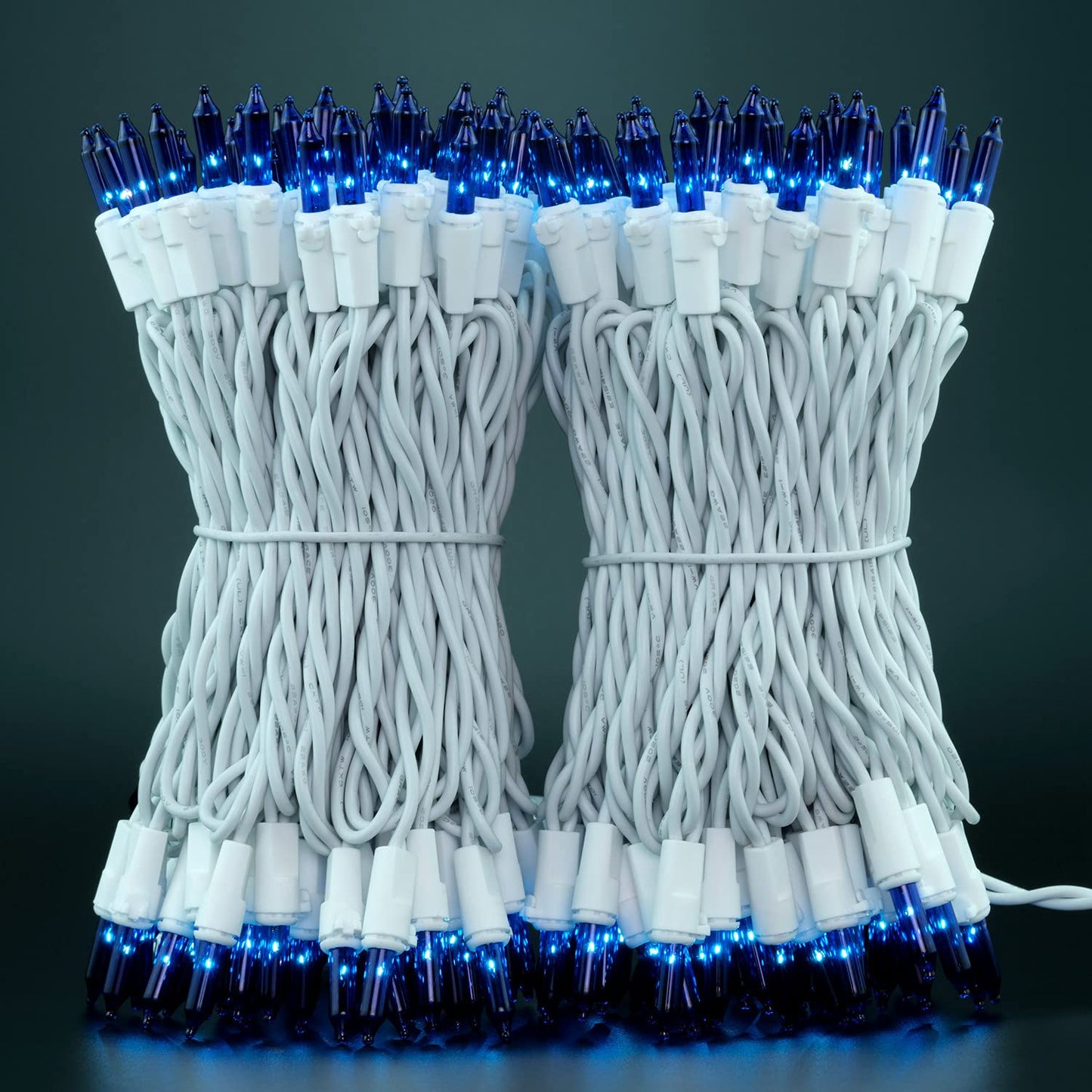 YULETIME 200 Blue Christmas String Lights, 2-Set 33 ft 100 ct White Wire