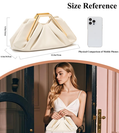 myfriday Women's Elegant Ruched Clutch Purse, Soft Dumpling Evening Purse Handbags for Wedding Prom Party Formal Events (Beige)