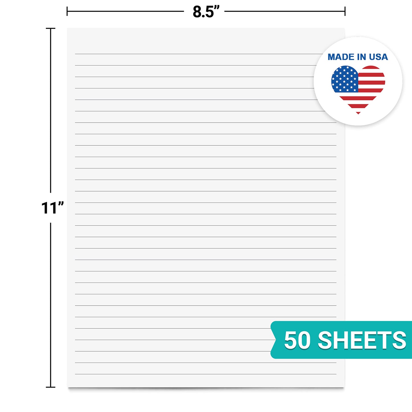 321Done Wide-Ruled Notepad (8.5" x 11") Made in USA, 50 Sheets, Letter Size, Large Tear Off Edge Glued, Planning Memo Pad, Unisex Minimalist Simple Lined Wide Spaced Writing Pad