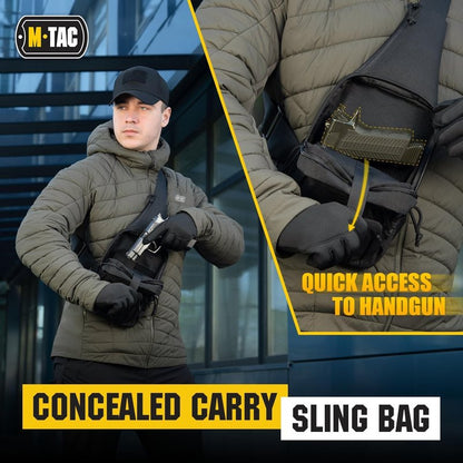 M-Tac CCW Sling Bag - Tactical Crossbody Concealed Carry Bag for Men & Women | Grey Left-Handed EDC Shoulder Pack