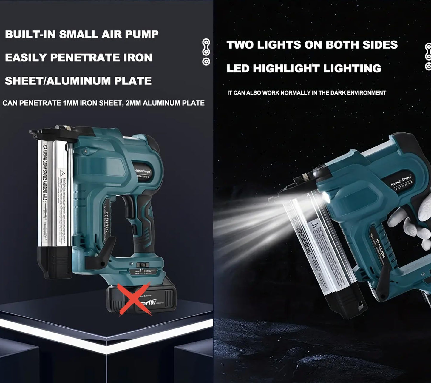 Cordless 2 Inch Brad Nailer Compatible with Makita 18V Battery,2-in-1 18GA Nail Gun Staple Gun with 1000pcs Nails for Woodworking,Upholstery