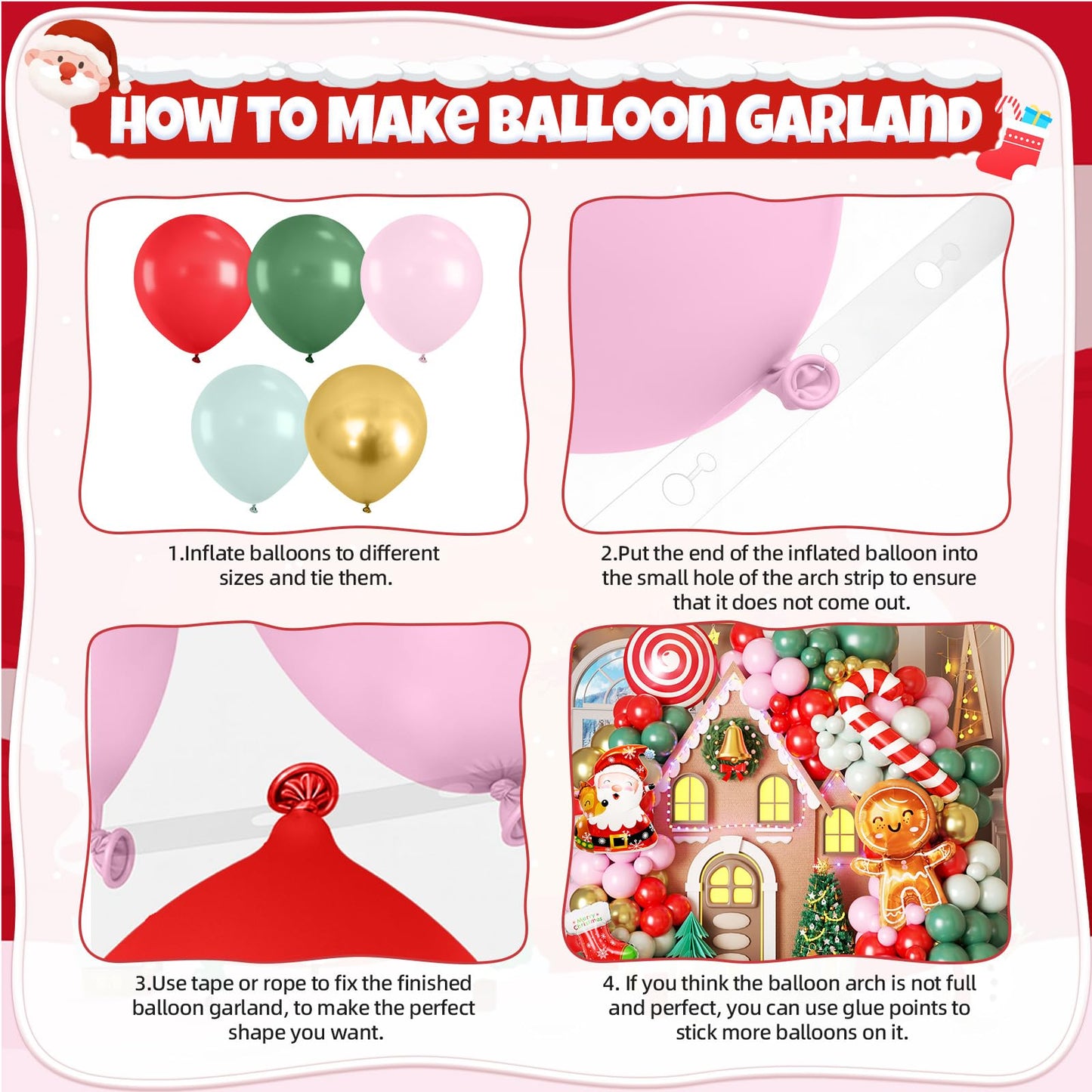 Christmas Balloon Arch Kit,108 Pcs Gingerbread Man Balloon Garland Kit, Sage Green Pink Red Latex Balloons Santa Claus Foil Balloons Candy Cane for Xmas Birthday New Year Christmas Party Decorations