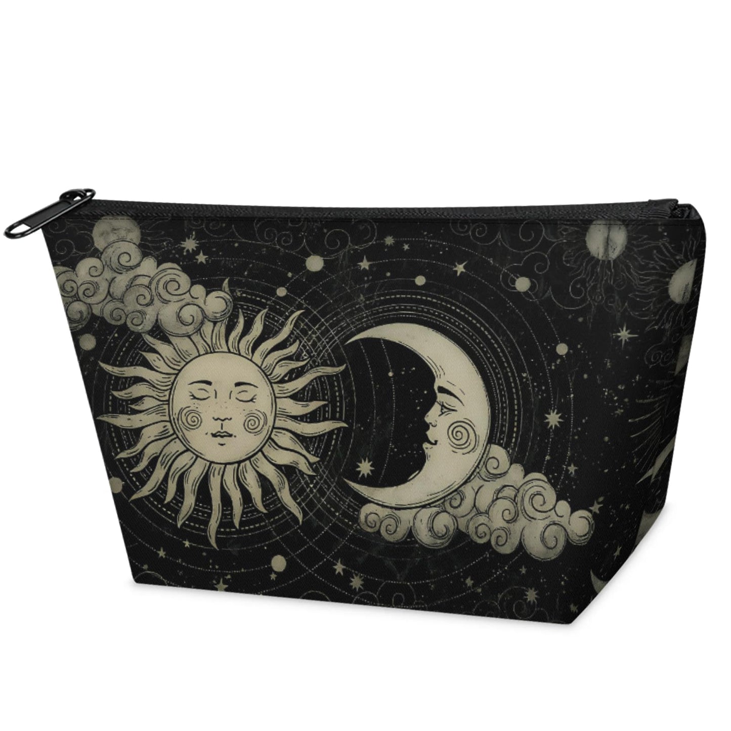 KUYEHTAO Astrology Sun Moon Gothic Makeup Bag for Women, Portable Cosmetic Bag for Travel Purse, Fashion Zipper Makeup Pouch, Small Travel Bag for Purse