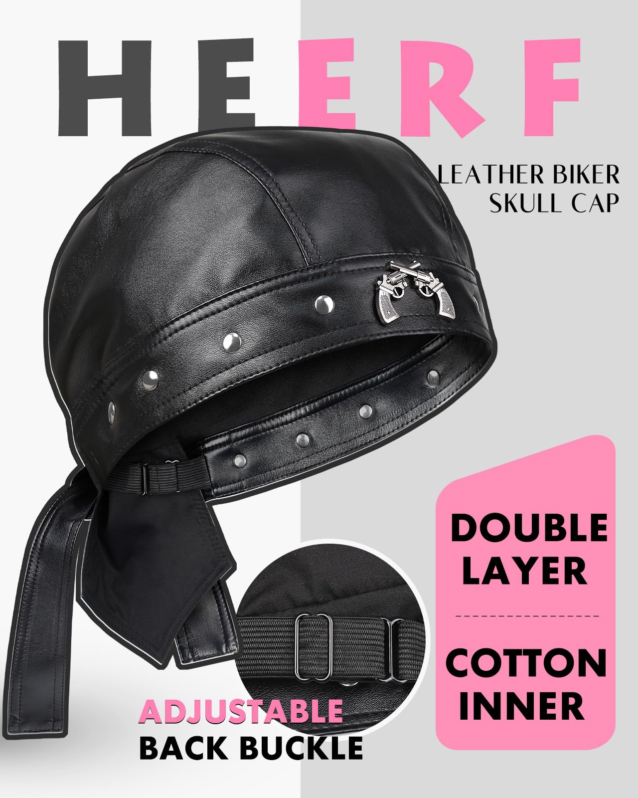Heerf Cycling Bandana Leather Skull Cap Motorcycle Biker Hat Adjustable Doo Rags for Men and Women