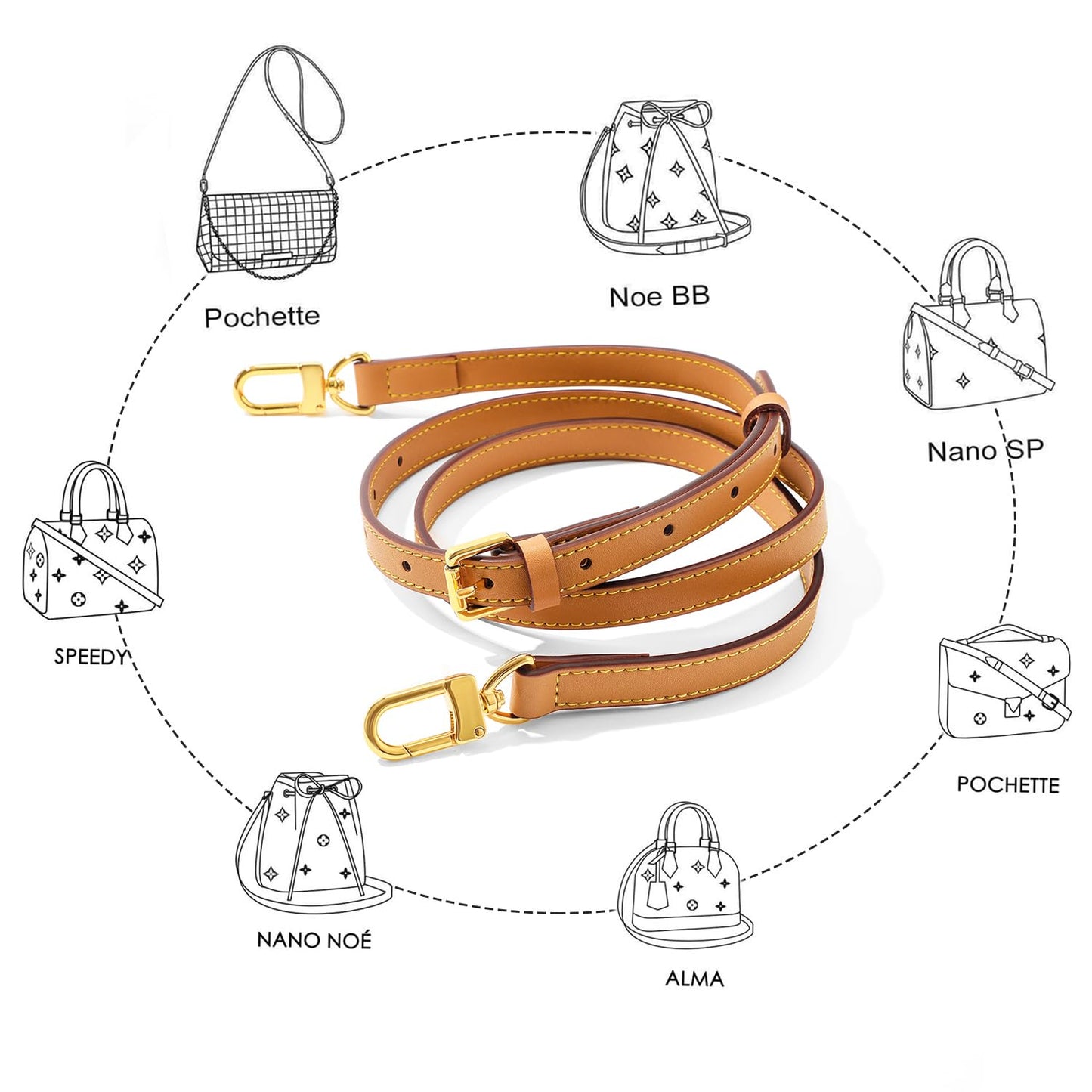 RYYXZXL Vachetta Leather Replacement Adjustable Shoulder Strap for L V Handbag Replacement Bag Strap (width: 0.6in-Apricot Yellow)