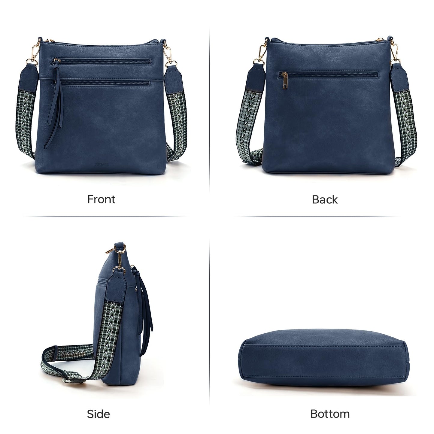 GEMIU Small Crossbody Bags for Women Travel Multi Pocket Womens Purses Women's Crossbody Handbags with Guitar Strap Blue