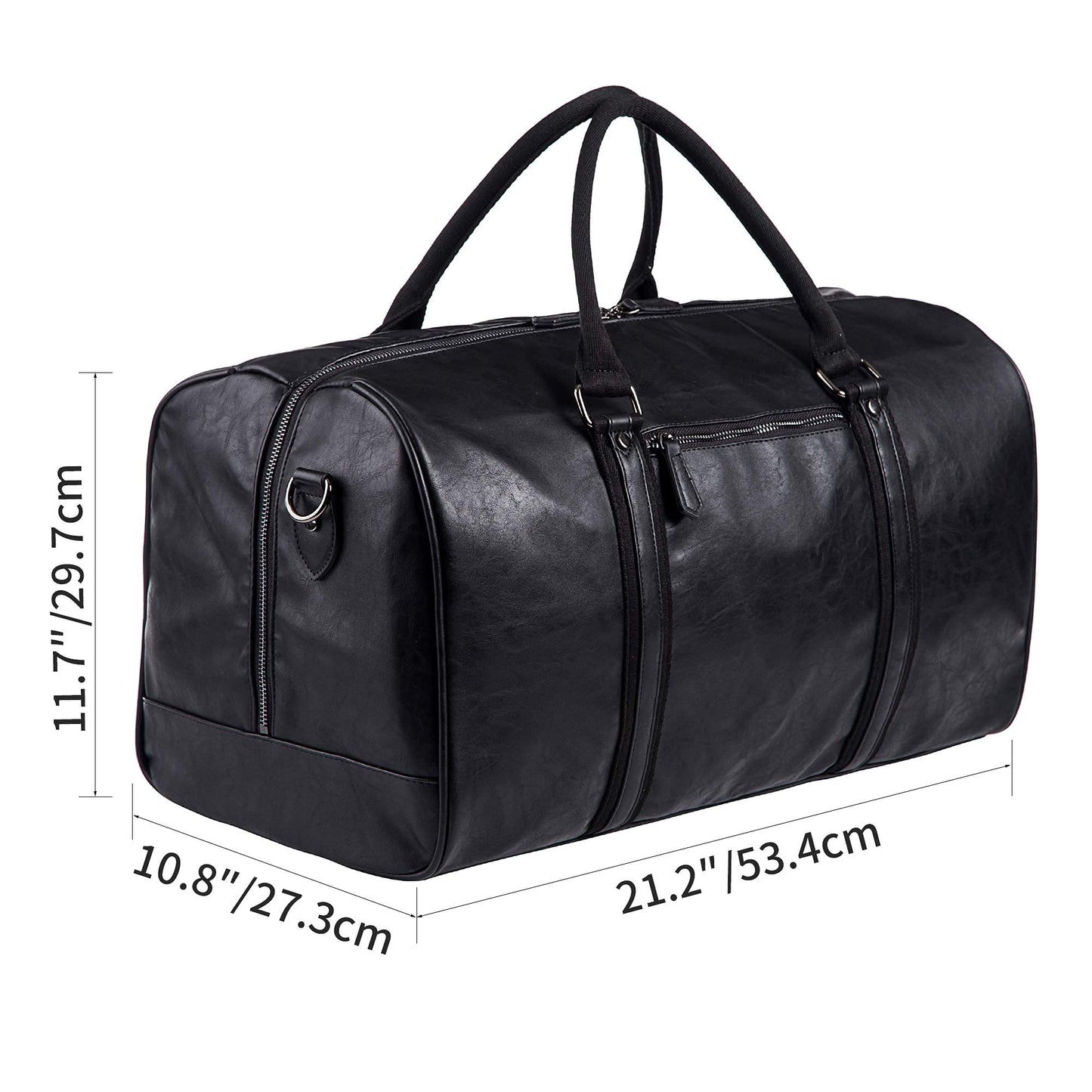 seyfocnia Oversized Travel Duffel Bag, Waterproof Leather Weekend bag Gym Sports Overnight Large Carry On Hand Bag-Black