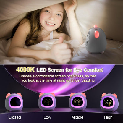ANALOI Alarm Clock for Kids, Ok to Wake Clock for Kids with Eye Protection Sleep Training Auto Off Feature 10 Night Light Dual Alarm for Bedroom, Kids Alarm Clock Pink Cat Gifts for Girls