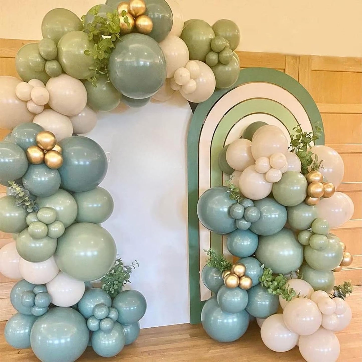 Blue and Green Balloon Arch Kit, 108 Pcs Dusty Balloon Garland With Retro Sea Sage Sand White Metallic Gold Balloons for Boho Wedding Baby Shower Birthday Party Decorations