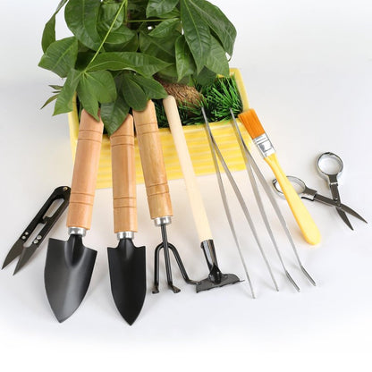 9PCS Basic Bonsai Tools Set, Bonsai Tree Kit Mini Garden Tools Includes Pruning Shears, Mini Rake, Fold Scissors and More