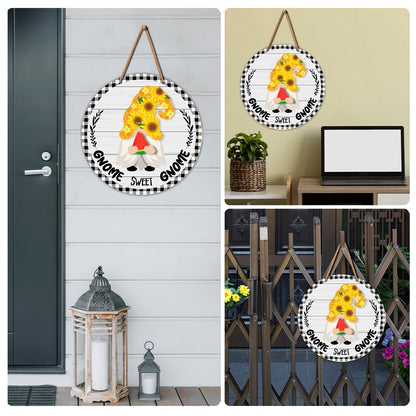 Interchangeable Gnome Welcome Sign Summer Patriotic 4th of July Door Decoration, Changeable Front Porch Decor Wood Wreath Gnomes Gifts for Spring Fall Winter All Seasons Holiday, Antique White