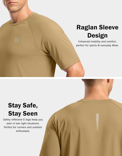 G Gradual Men's Athletic Workout T-Shirts Moisture Wicking Cooling Running Shirts Short Sleeve Performance Tee for Gym Tennis(Khaki,4XL)