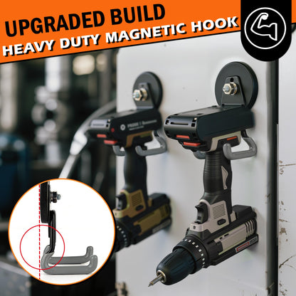 ULIBERMAGNET New Upgraded Heavy Duty Magnetic Hooks,Strong Large Magnet Hooks for Power Drill,Garden Tools, Hose,Pegboard,Garage,Workshop,2 Pack Magnetic Storage Hooks for Indoor Outdoor Hanging(Gray)