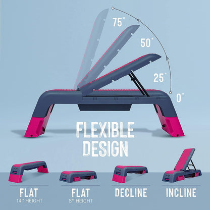 Yes4All Multifunctional Fitness Aerobic Step Platform/Aerobic Deck, Household Step Workout Bench for Home Gym (Hot Pink/Navy Blue)