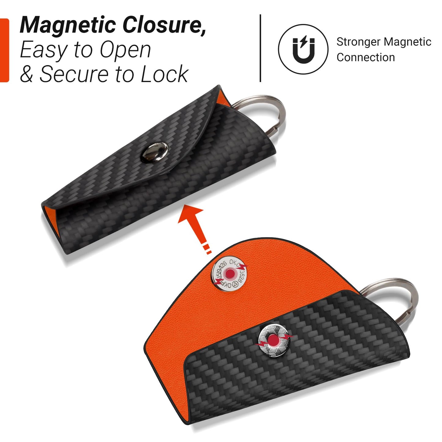 Carbon Fiber Key Wrap Keychain, Silent Compact Key Organizer with PU Leather Interior for House Keys, Men & Women