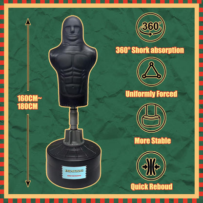 Bob Punching Dummy,Durable Leather Punching Bag with Large Base for Adults & Kids, Freestanding Training Target for Boxing, Taekwondo, MMA, Home Gym（Black）