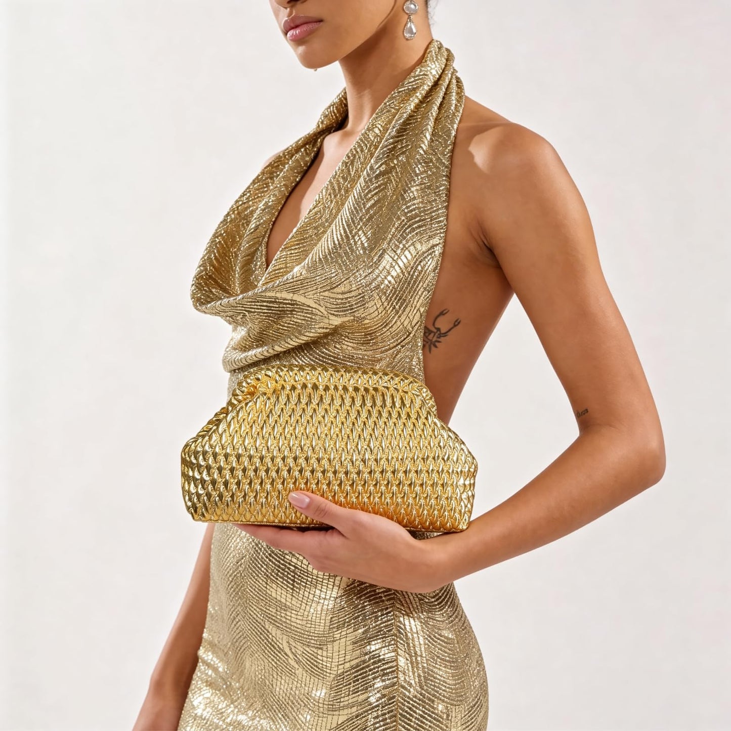 ENBEI Gold Clutch Purse for Women Handbags for Wedding, Prom, Party and Formal Events - Soft Foam Texture PU Leather Evening Bag with Metallic Clasp Closure