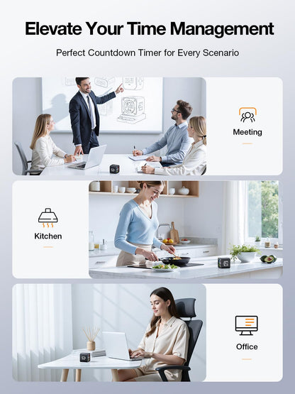 TK3 Pomodoro Timer Cube, Desk Productivity Timer with 5/10/30/60 Min Presets, Custom Countdown, Stopwatch, Clock, 3 Alarm, Silent, Vibrate & Sound Mode, for Task, ADHD, Study, Kitchen,Obsidian Black