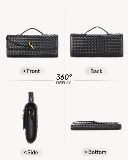 Trendy Woven Evening Clutch Purses,Women Underarm Shoulder Handbag,Cute Satchels Crossbody Purse PU Leather Wallet Clutch Purses for Women, Formal Satchel Leather Evening Bag Shoulder Handbag(Black)