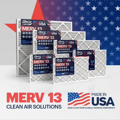 BNX TruFilter 20x25x1 MERV 13 (12-Pack) AC Furnace Air Filter - MADE IN USA - Electrostatic Pleated Air Conditioner HVAC AC Furnace Filters - Removes Pollen, Mold, Bacteria, Smoke
