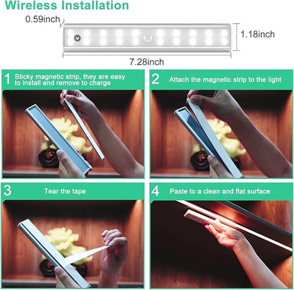 Under Cabinet Lighting Wireless Rechargeable Battery Operated LED Closet Lights Dimmable Under Counter Lights Bar with Remote, RGB Changing Perfect for Kitchen Bedroom Stairs, 4 Packs