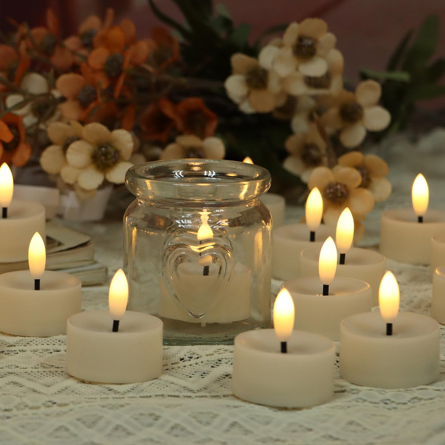 Flameless LED Tealight Candles, Battery Operated Fake LED Lights Electric Flickering Tea Lights for Wedding Party Halloween Christmas Party Theme Party, Holiday Decor Home Decorations, Set of 50