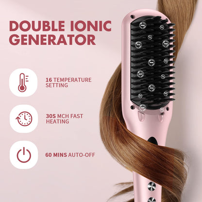 Enhanced Ceramic Hair Straightener Brush by MiroPure, 2-in-1 Ionic Straightening Brush with Anti-Scald Feature, Auto Temperature Lock & Auto-Off Function (Black)