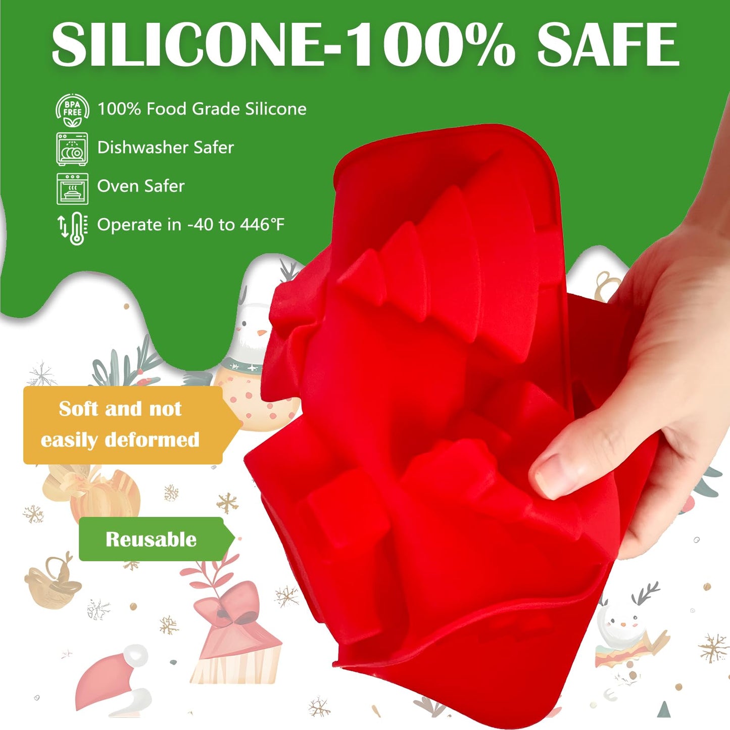 4 Pcs Christmas Silicone Molds, 6 Cavity Christmas Trees Candy Baking Trays for Holiday Cakes,Candies,Gummy,Chocolates,Jelly,Soap,Ice Cube,Cookies