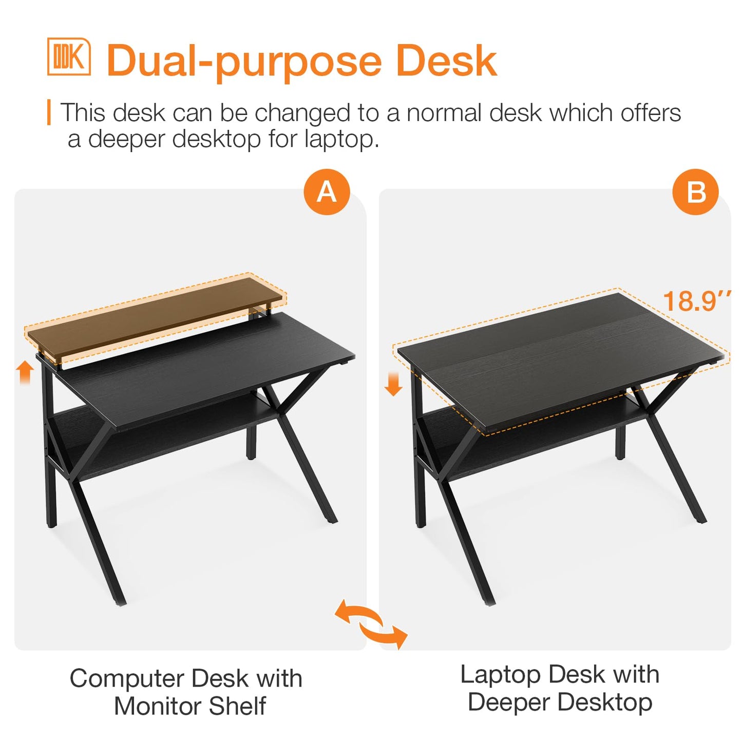 ODK Small Desk, 27.5 Inch Computer Desk for Small Spaces, Study Desk with Storage & Monitor Stand, Black