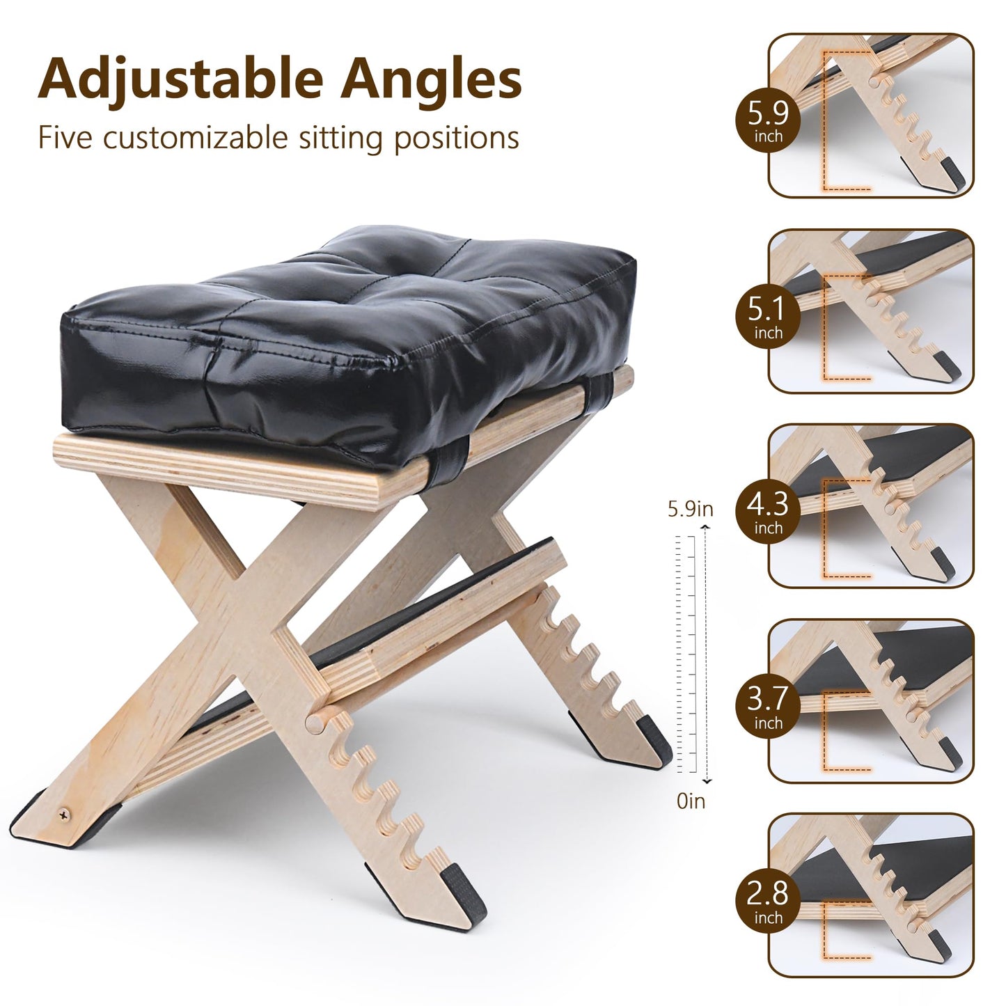 Adjustable Double Step Under Desk Footrest with 5 Height Options, Ergonomic Foot Rest Stool with Black Cushion for Office Home, Ottoman for Work and Computer Gaming Comfort.