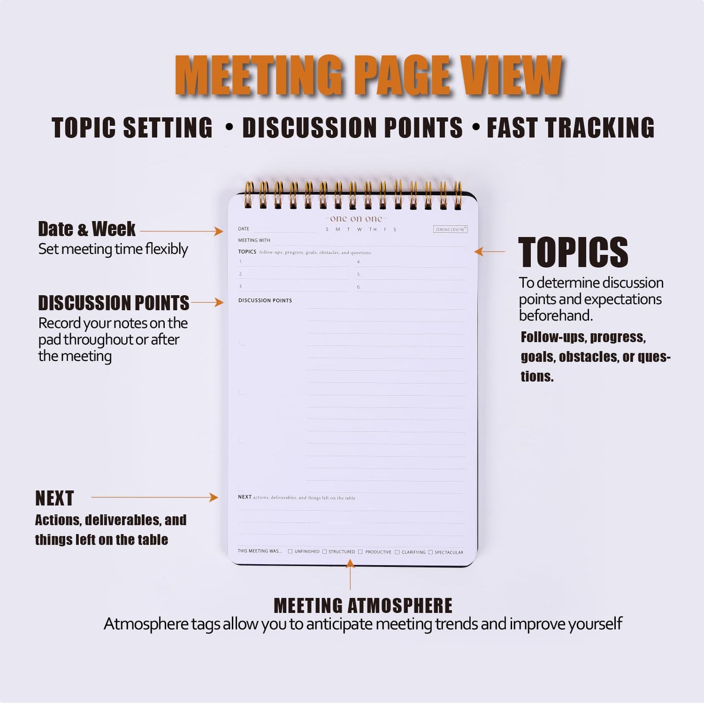 Meeting Notebook for Work with Action Plan - A5 Perfect Spiral Notepad for Team Leads to Professionally Manage Business Projects - 54 Sheets TO Keep Notes Organized & Productive-Black-A5