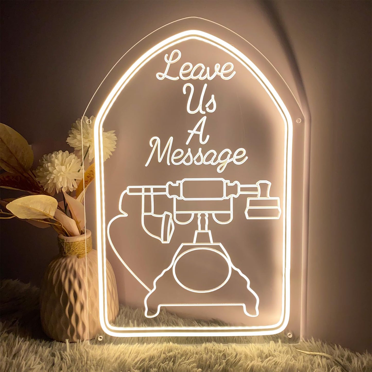 Leave a Message Neon Sign Wall Decor 3D Art Carving Design USB Powered Personalized Neon Light Sign Beauty Salon Spa Hotel Storefront Business Lash Hair Shop Wedding Neon Signs Warm White 11.8 IN