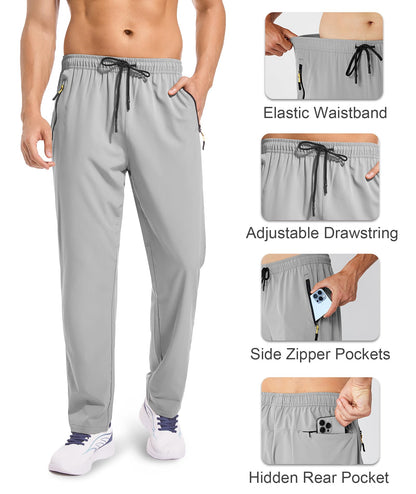 Men's Sweatpants Lightweight Workout Pants with Zipper Pockets Elastic Waist Athletic Pants for Men Exercise Jogging Hiking Black Light Grey XL
