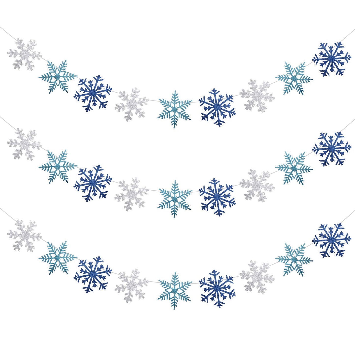 Zonon 3 Pieces Snowflake String Garland Winter Party Decoration White Blue and Light Blue Snowflake Banner Hang Decoration for Christmas Holiday Party, Winter Carnival Snow Themed Gatherings