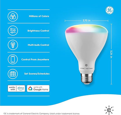 Cync GE BR30 Smart Bulb WiFi LED Light Bulbs - Color Changing Indoor Floodlight - Bluetooth Light Bulb with Alexa & Google Assistant - 9.5W 2-Pack