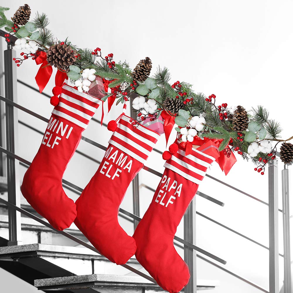 Artificial Christmas Pine Garland with Berries Pinecones Spruce Eucalyptus Leaves Cotton Balls Winter Greenery Garland for Holiday Season Mantel Fireplace Table Runner Centerpiece Décor 6 feet