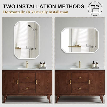 White Bathroom Mirror for Wall 20×30 Inch - Multi-Size Durable Iron Frame, Shatterproof Glass, Versatile for Bathroom/Bedroom/Living Room Decor (Horizontal or Vertical Mount)