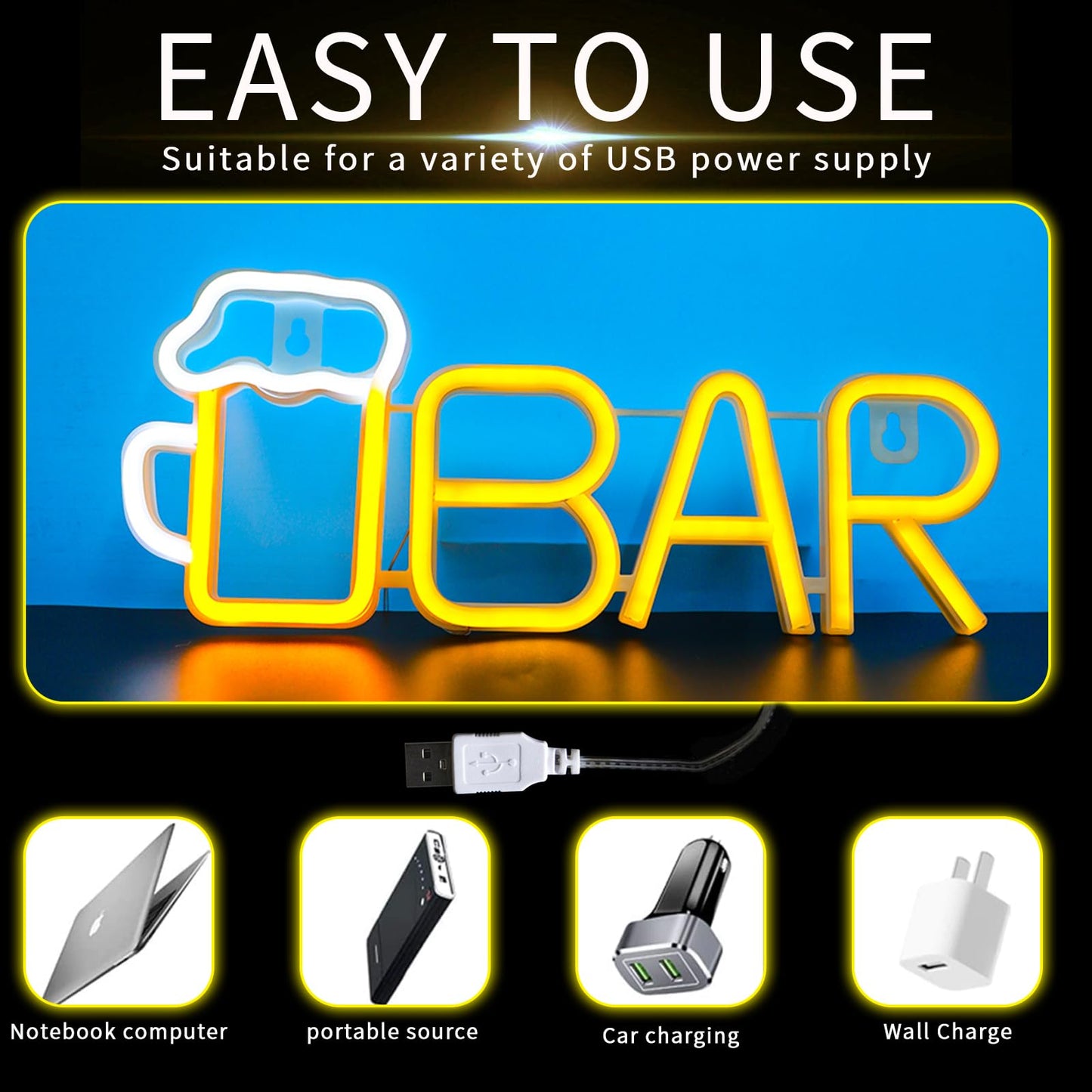 VOCAON Bar Beer Neon Signs Light Wall Decor USB/Battery Powered Neon Lights for Bedroom Girls Kids Birthday Party LED Bar Signs for Home Bar, Bistro, Party, Club, Home Theater (Warm White)