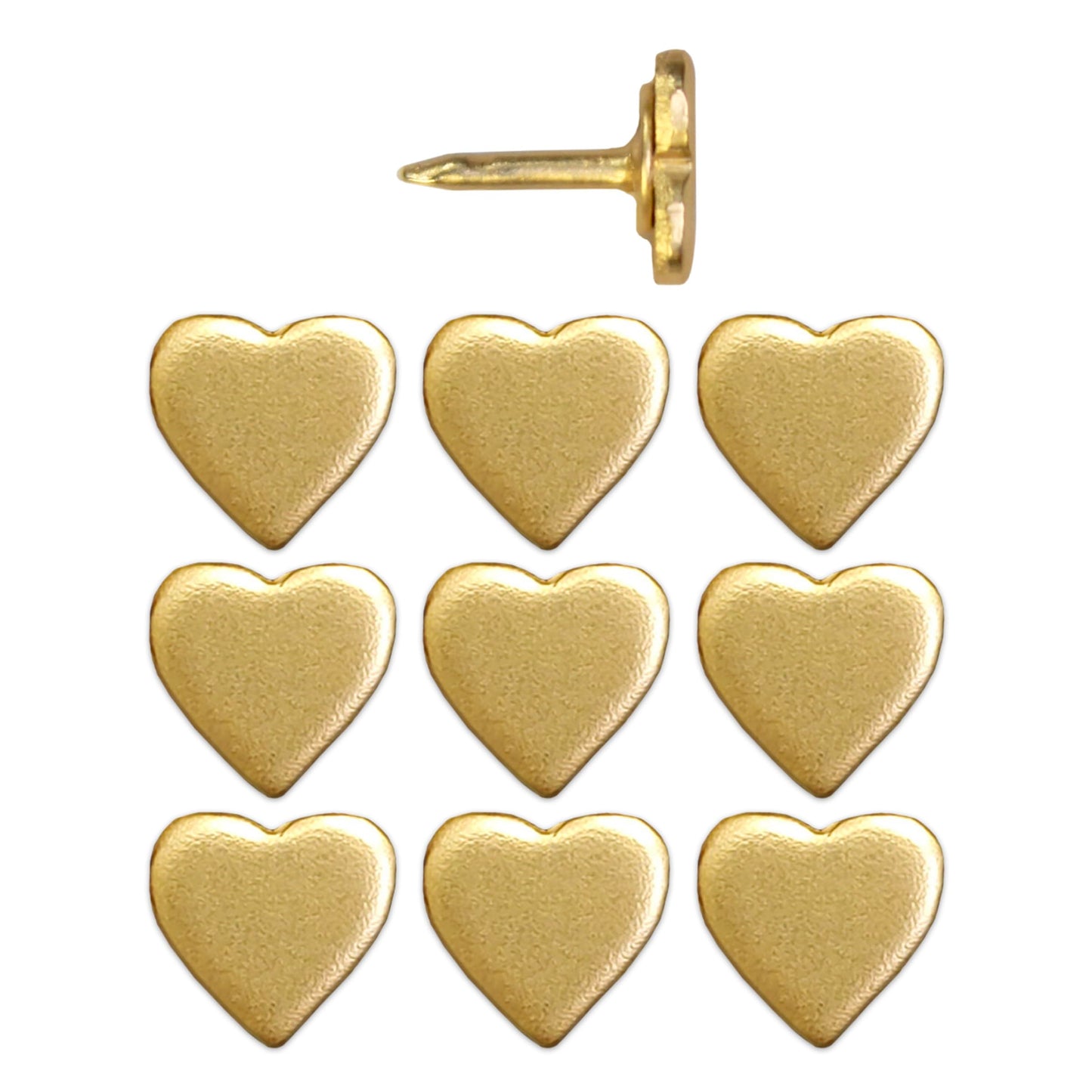 Mini Gold Heart Push Pins - Mini Gold Metal Heart Map Pins - for Cork Board, Maps, or Lapel Pin Use - Designed in USA - Set of 10