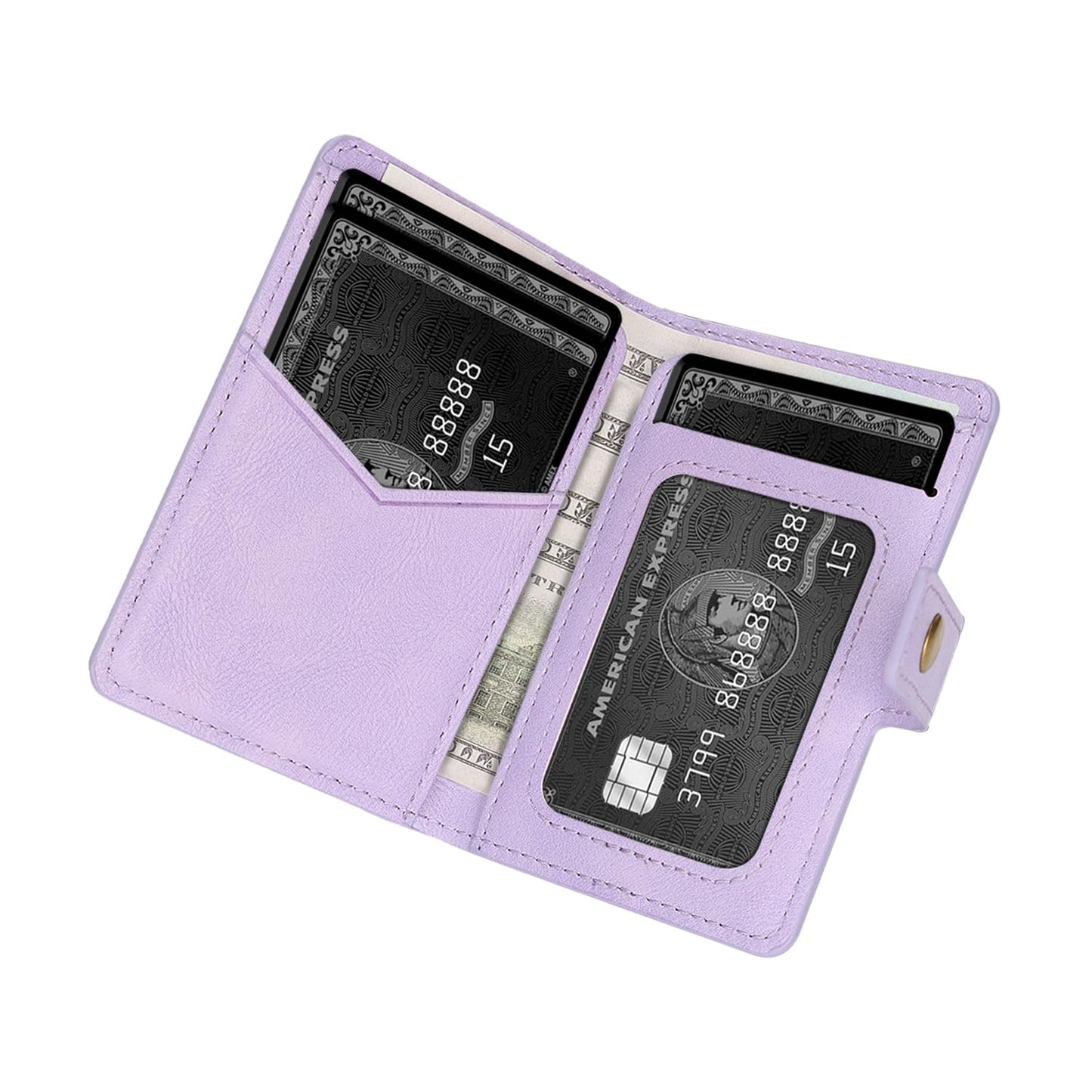 YNlinuofg Ultra-Thin Magnetic Wallet Card Holder for iPhone and All MagSafe Protective Cases，Premium PU leather, powerful magnetic closure, stand function, 6 card slots (Purple)