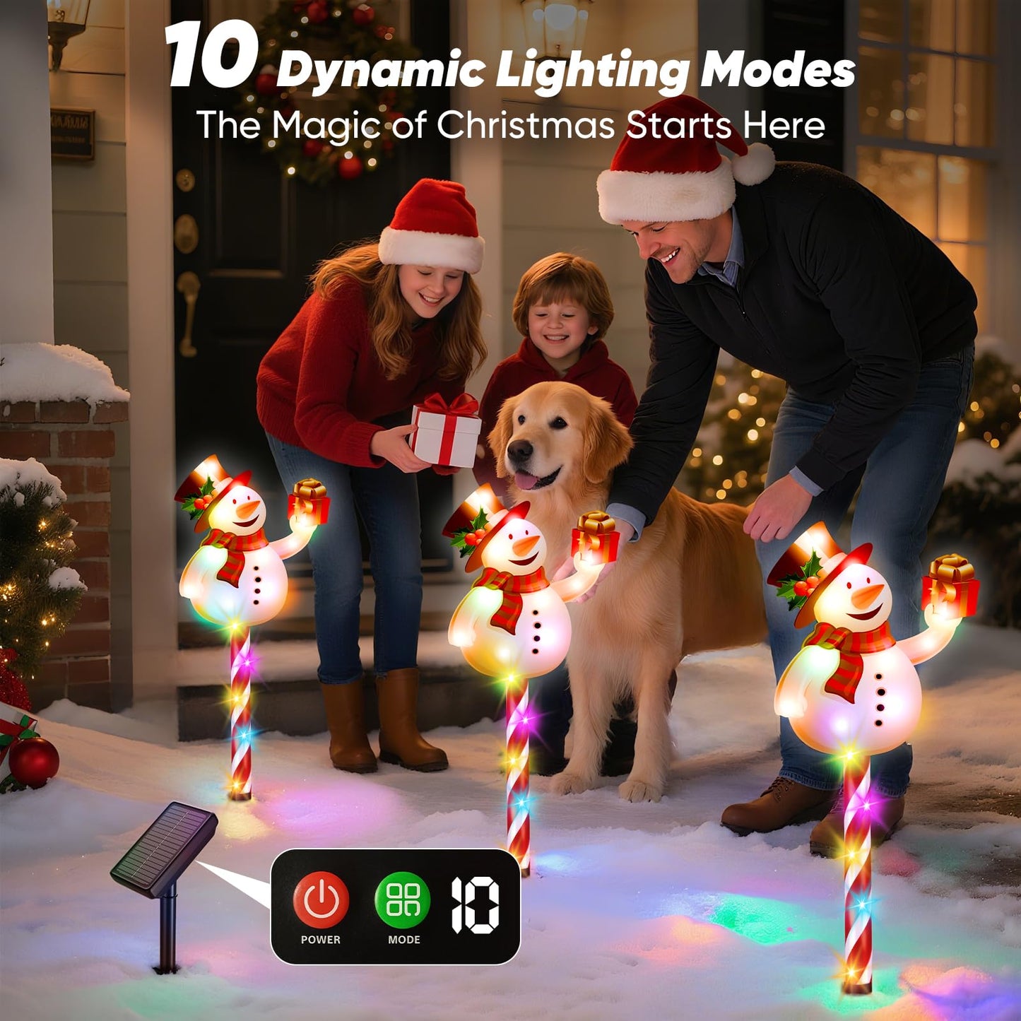 NESSTU Solar Christmas Decorations Outdoor: Set of 5 Snowman Pathway Lights with Candy Cane Stakes - 10 Modes Waterproof Solar Powered Holiday Yard Decor for Garden Lawn Walkway - Gifts for Women Men