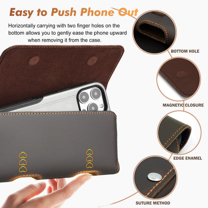 BECPLT Genuine Leather Phone Holster with Belt Clip for iPhone 17 Pro Max 16 Pro Max 15 Pro Max 15 Plus 14/13/12 Pro Max Galaxy S25+ S24+ S23+ S22+ S21+ S24 FE Cell Phone Pouch Belt Holder -Dark Brown