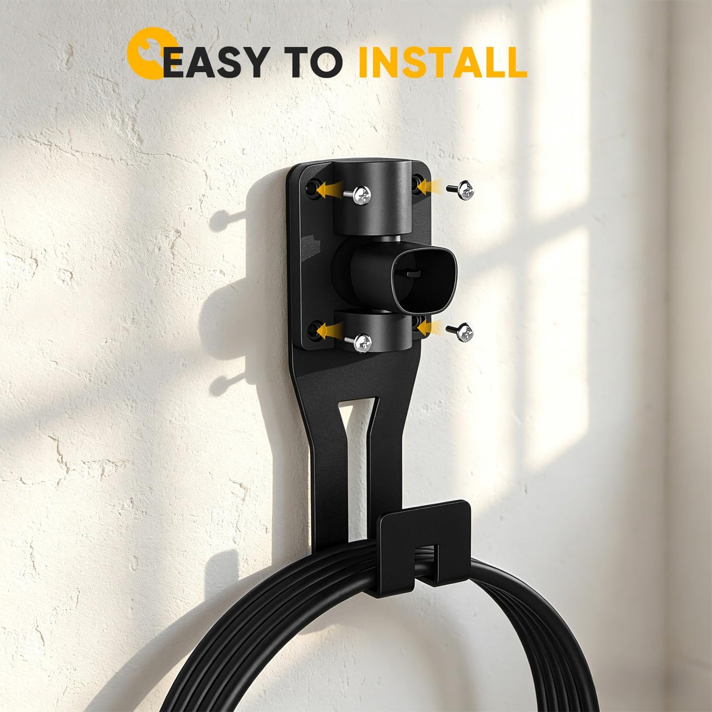 SEVEN SPARTA Charging Cable Holder with 180° Swiveling Holster, Compatible with Tesla Model 3 Model Y Model X Model S Charger Cable Organizer Car Accessories Wall Connector (Black)