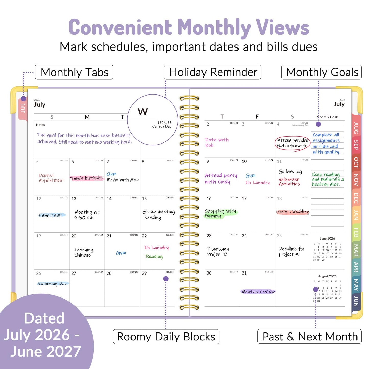Forvencer Academic Planner 2026-2027, July 2026-June 2027 Weekly & Monthly Hardcover Calendar Planner, 6" X 8", Daily Agenda Book, School Office Notebook College Teacher Student Organizer A5, Black
