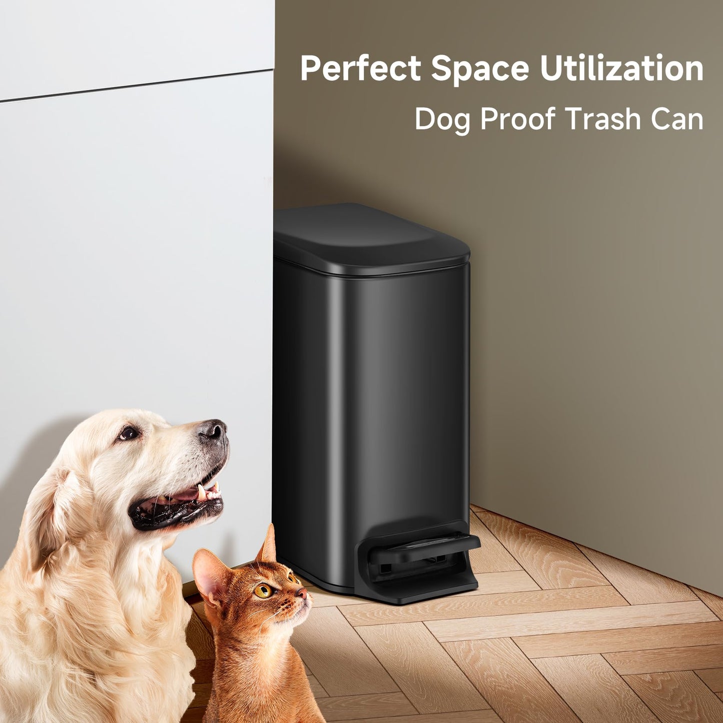 TIPGO Slim Bathroom Trash Can with Lid Soft Close, Step Pedal, 6 Liter / 1.6 Gallon Stainless Steel Trash Bin, Small Garbage Cans for Bedroom, Office, Kitchen (Matte Black)