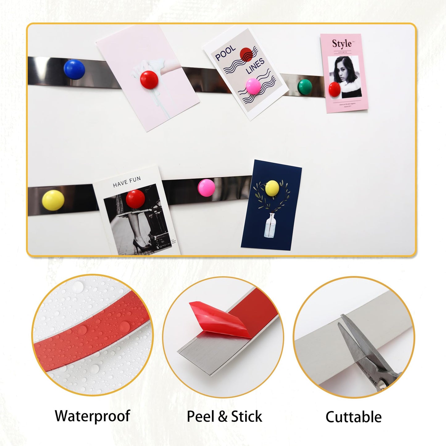 Soengsau 118" x 3.15" Flexible Self Adhesive Metal Strip for Magnets, Peel and Stick Ferrous Memo Tape for Bulletin Boards, Workshop, Office and School Use