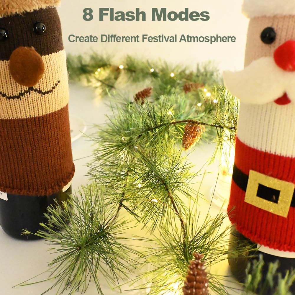 PALONMY Remote Christmas Smokey Pine Garland with Lights 6.56FT Garlands with Timer 30 LED Fairy Lights Battery Operated Garland Lights with Pinecones Christmas Pre-lit Light for Home